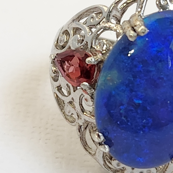 VTG 18x13mm *NOT Synthetic* Opal & Tourmaline Filigree 925 Ring Sz 7 - Picture 11 of 16